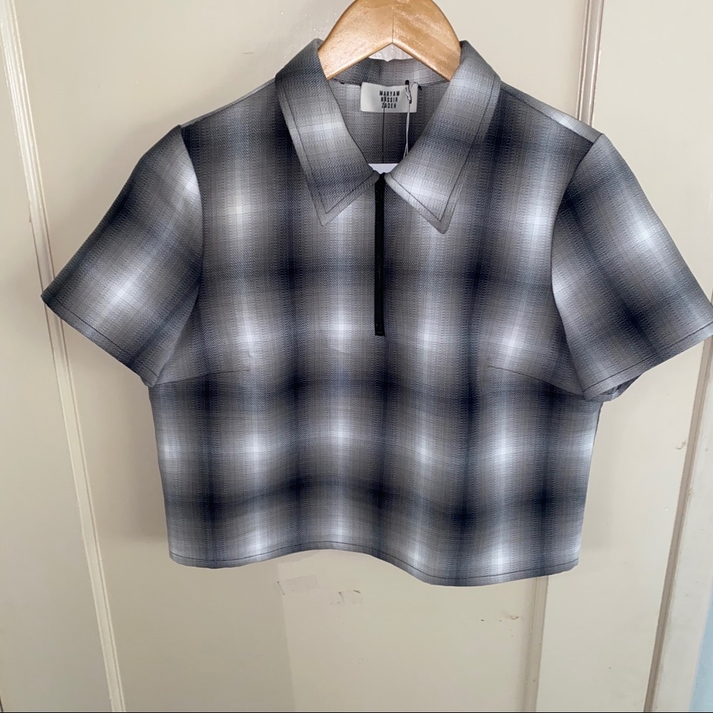 Maryam Nassir Zadeh Smoke Optic Weave PoloCrop Top